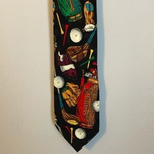 Addiction Vintage Silk Golf Necktie Tie Golf Ball Bag Tee Club Made in Korea
